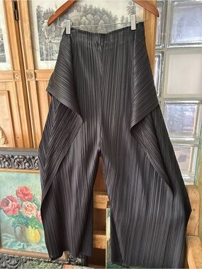 Pleats Please Black Pleated Wide-Leg Palazzo Pants by Issey Miyake
